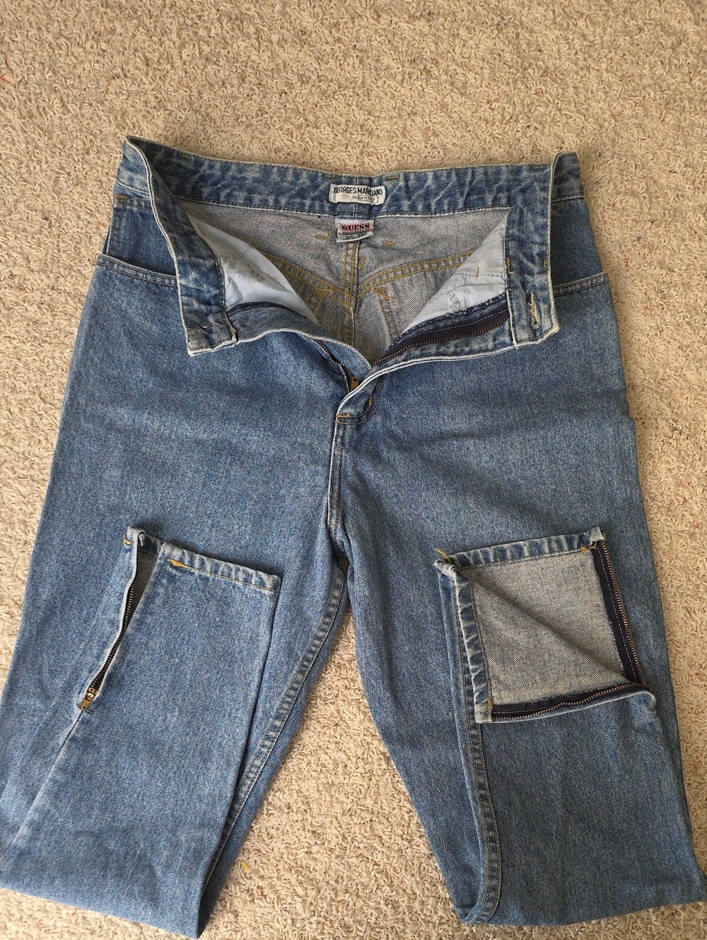 Guess Straight Leg Blue Denim Jeans with Knee Zips